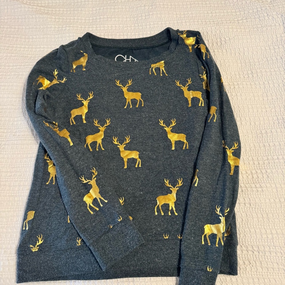 Chaser Gold Foil Reindeer Sweatshirt, XS